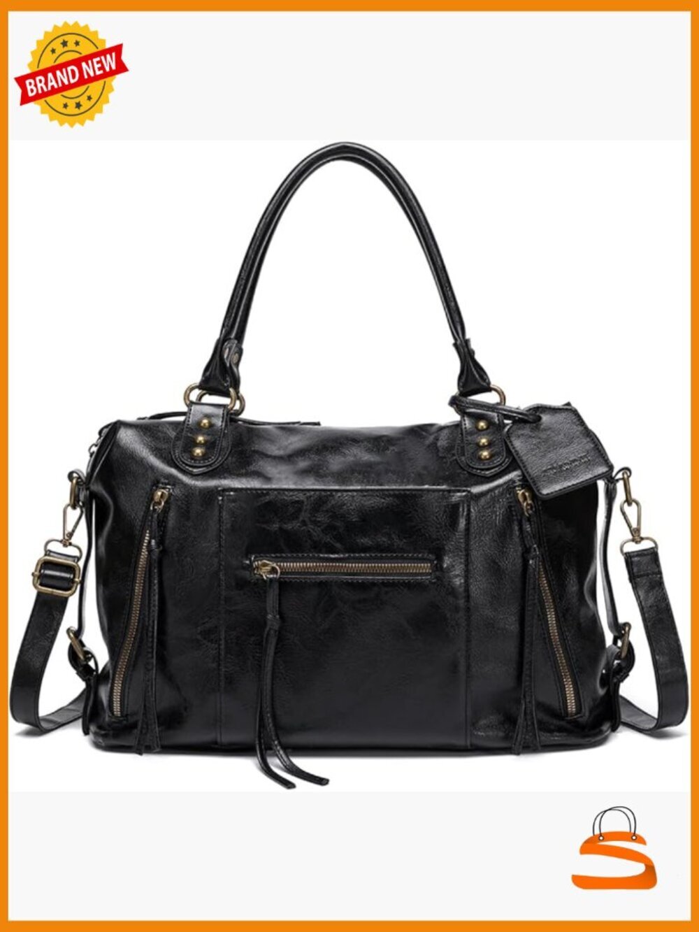 Vintage Y2K Large Vegan Leather Hobo Tote Bag Crossbody Shoulder Handbag Zipper